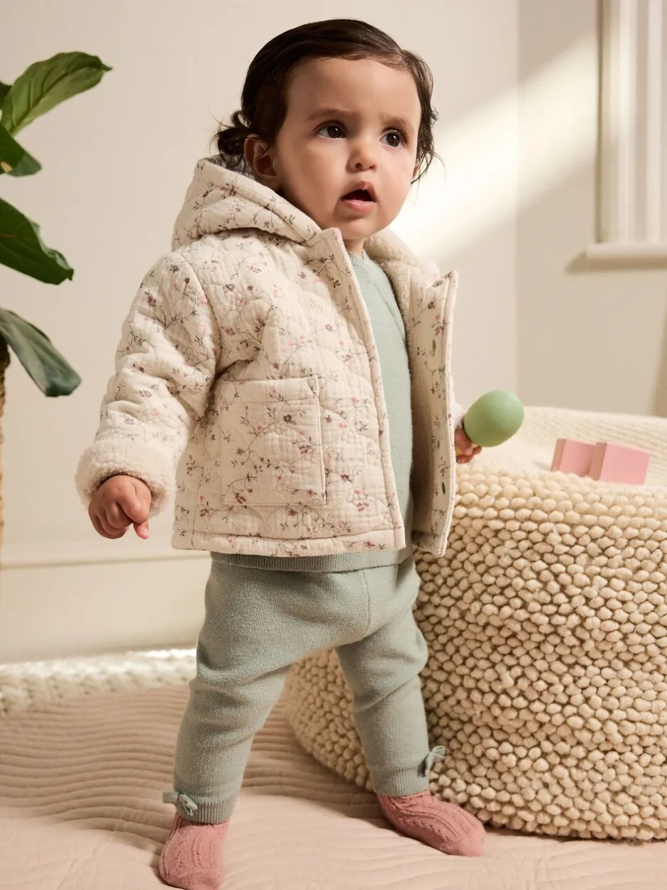 Jassen, Jacks En Kinderwagenpakjes|Jassen En Jacks|Next Ecru met bloemenmotief - Baby jas van jersey met kreukeltextuur (0mnd-2jr)