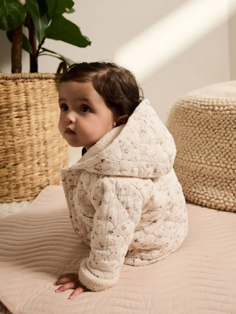 Jassen, Jacks En Kinderwagenpakjes|Jassen En Jacks|Next Ecru met bloemenmotief - Baby jas van jersey met kreukeltextuur (0mnd-2jr)