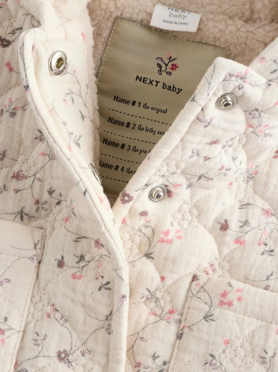 Jassen, Jacks En Kinderwagenpakjes|Jassen En Jacks|Next Ecru met bloemenmotief - Baby jas van jersey met kreukeltextuur (0mnd-2jr)
