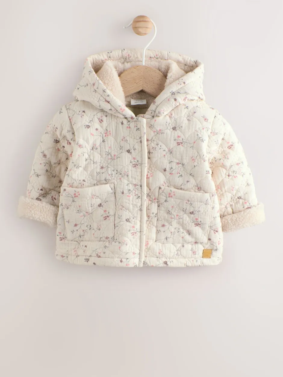 Jassen, Jacks En Kinderwagenpakjes|Jassen En Jacks|Next Ecru met bloemenmotief - Baby jas van jersey met kreukeltextuur (0mnd-2jr)