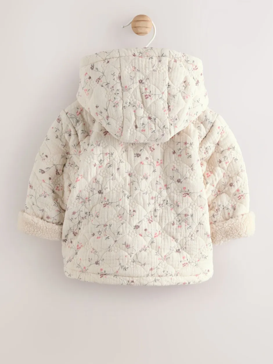 Jassen, Jacks En Kinderwagenpakjes|Jassen En Jacks|Next Ecru met bloemenmotief - Baby jas van jersey met kreukeltextuur (0mnd-2jr)