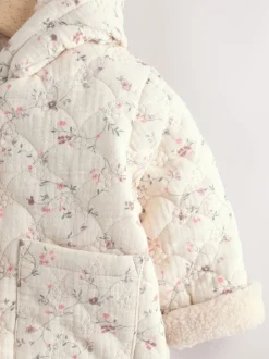 Jassen, Jacks En Kinderwagenpakjes|Jassen En Jacks|Next Ecru met bloemenmotief - Baby jas van jersey met kreukeltextuur (0mnd-2jr)