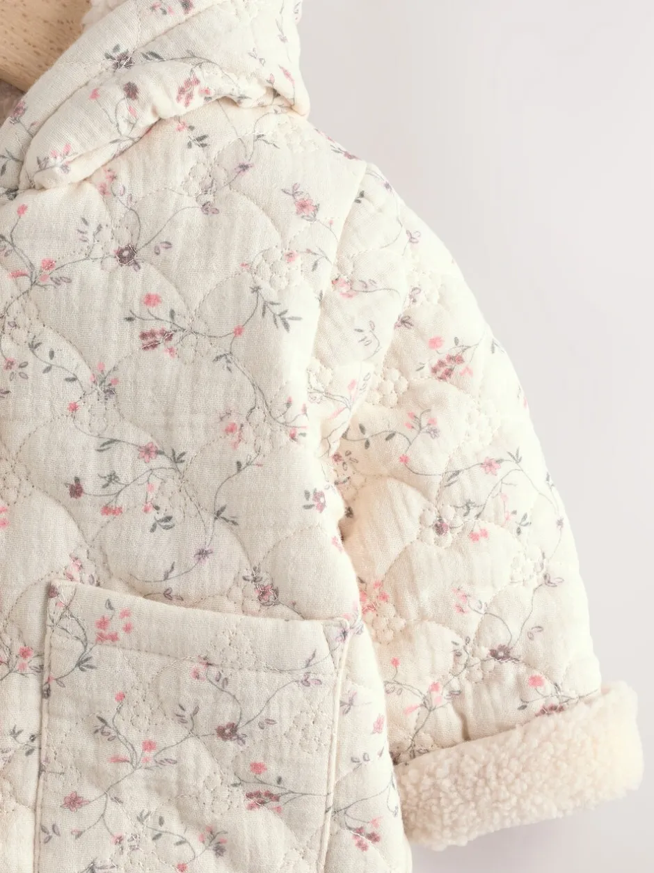 Jassen, Jacks En Kinderwagenpakjes|Jassen En Jacks|Next Ecru met bloemenmotief - Baby jas van jersey met kreukeltextuur (0mnd-2jr)