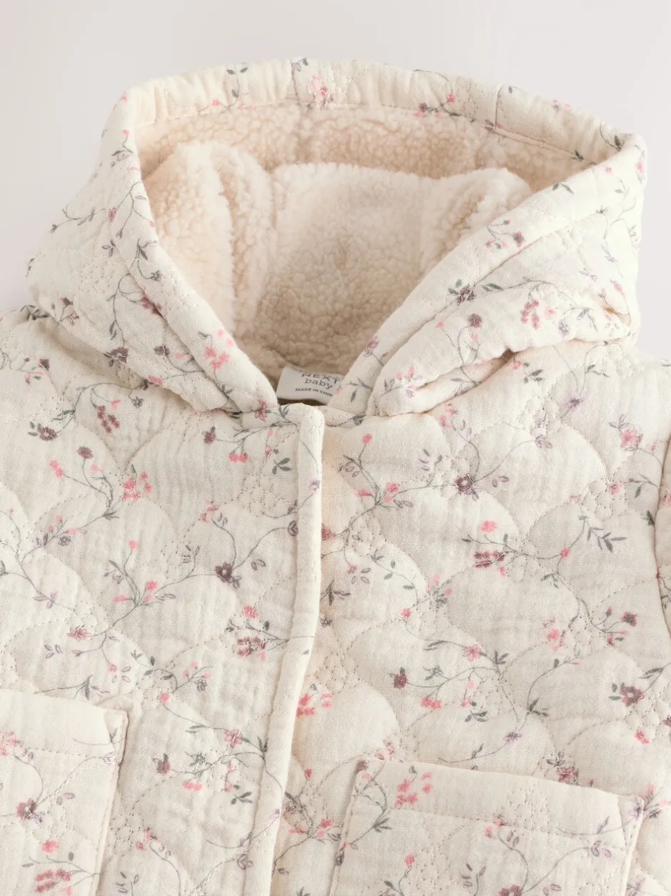 Jassen, Jacks En Kinderwagenpakjes|Jassen En Jacks|Next Ecru met bloemenmotief - Baby jas van jersey met kreukeltextuur (0mnd-2jr)