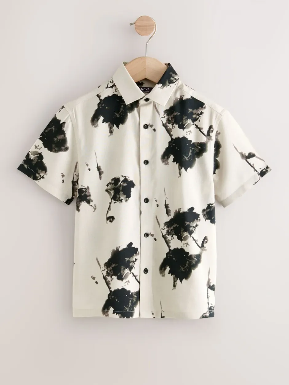 Shirts*Next Ecru met bloemenmotief - Overhemd met print en korte mouwen (3-16 jr)