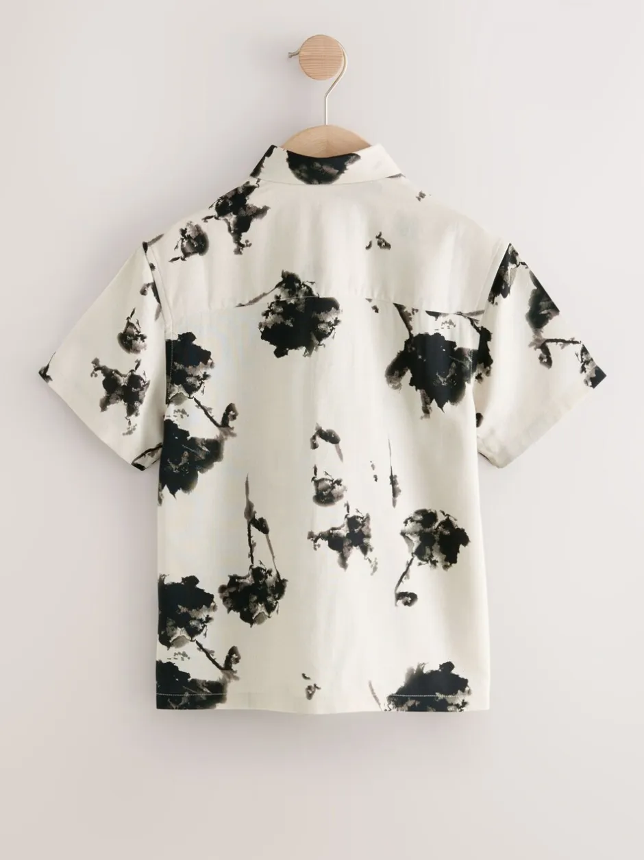 Shirts*Next Ecru met bloemenmotief - Overhemd met print en korte mouwen (3-16 jr)