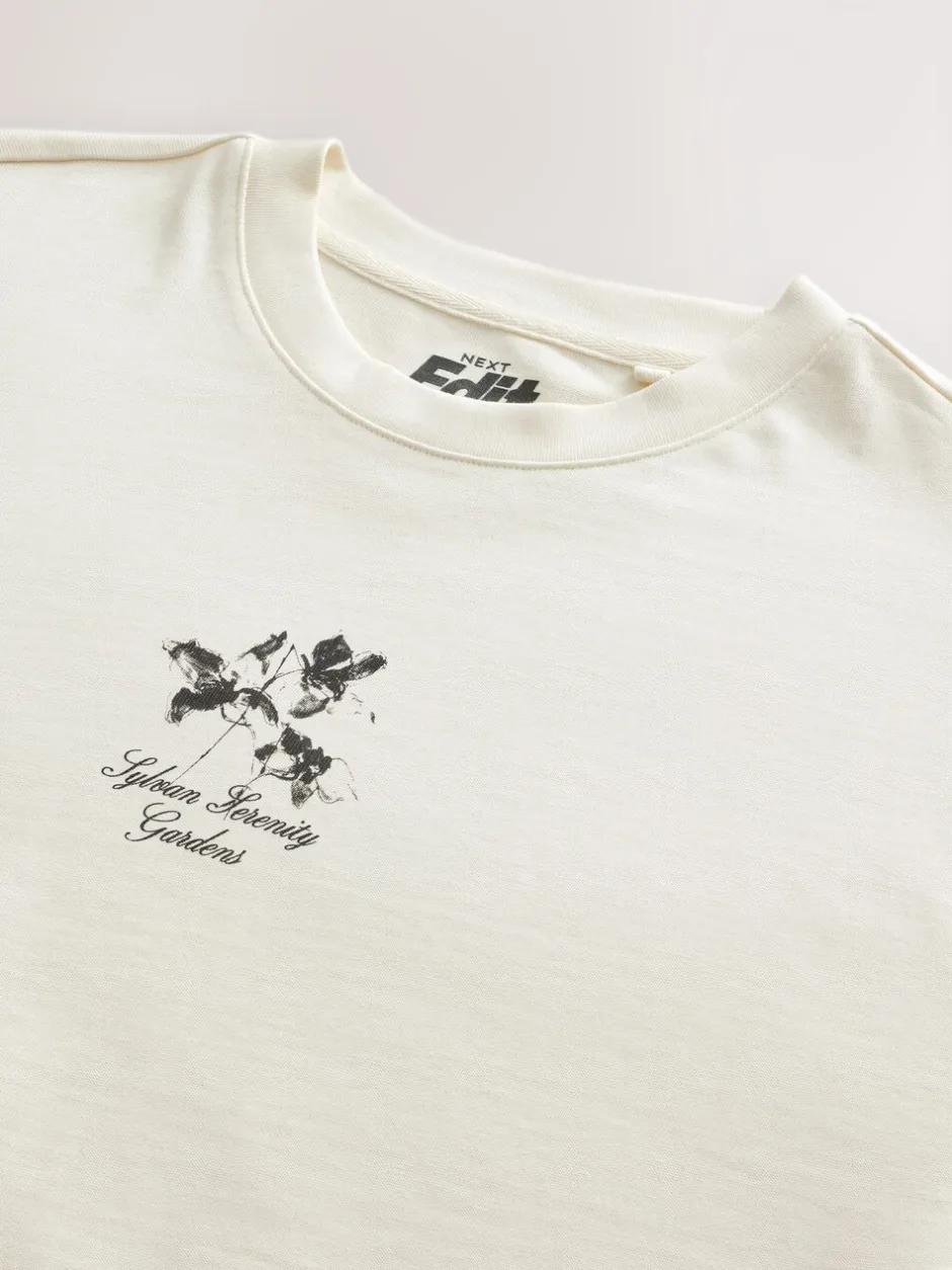 T-Shirts En Hemden*Next Ecru met bloemenmotief - Relaxed fit - Zwaar T-shirt met grafische print