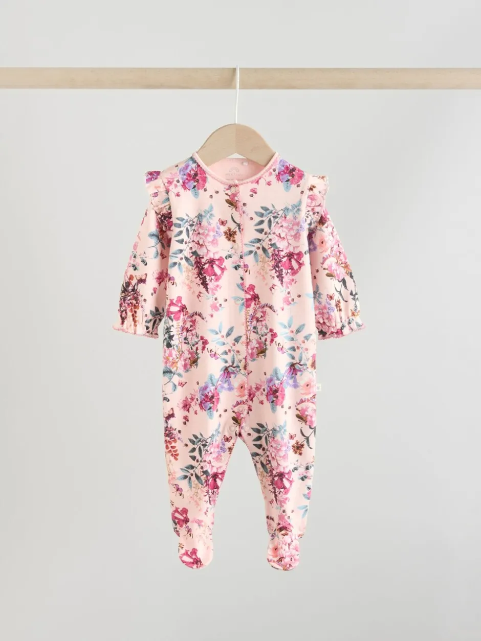 Babypakjes En Babypyjama's|Next Ecru met bloemenmotief - Verpakking van 3 babypyjama's (0 mnd-2 jr)