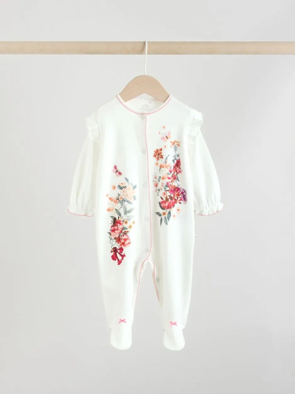 Babypakjes En Babypyjama's|Next Ecru met bloemenmotief - Verpakking van 3 babypyjama's (0 mnd-2 jr)