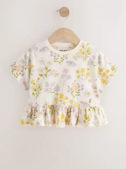 Tops|T-Shirts*Next Ecru met bloemenprint - T-shirt met peplum en korte mouwen (3mnd -7jr)