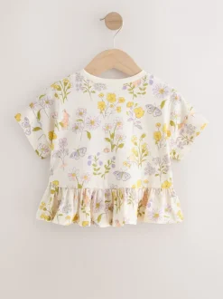 Tops|T-Shirts*Next Ecru met bloemenprint - T-shirt met peplum en korte mouwen (3mnd -7jr)