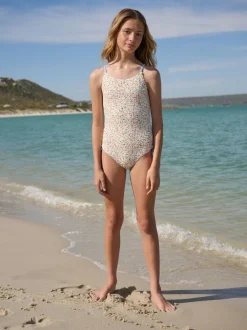 Badkleding|Next - Strappy Ruched Swimsuit (3-16yrs) Ecru met fijne bloemenprint
