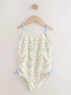 Badkleding|Next - Strappy Ruched Swimsuit (3-16yrs) Ecru met fijne bloemenprint