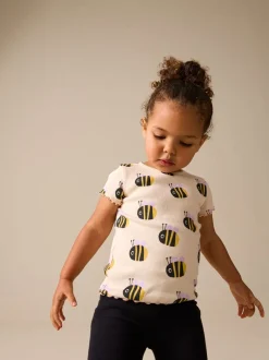Tops|T-Shirts*Next - Short Sleeve Rib T-Shirt (3mths-7yrs) Ecru White Bee