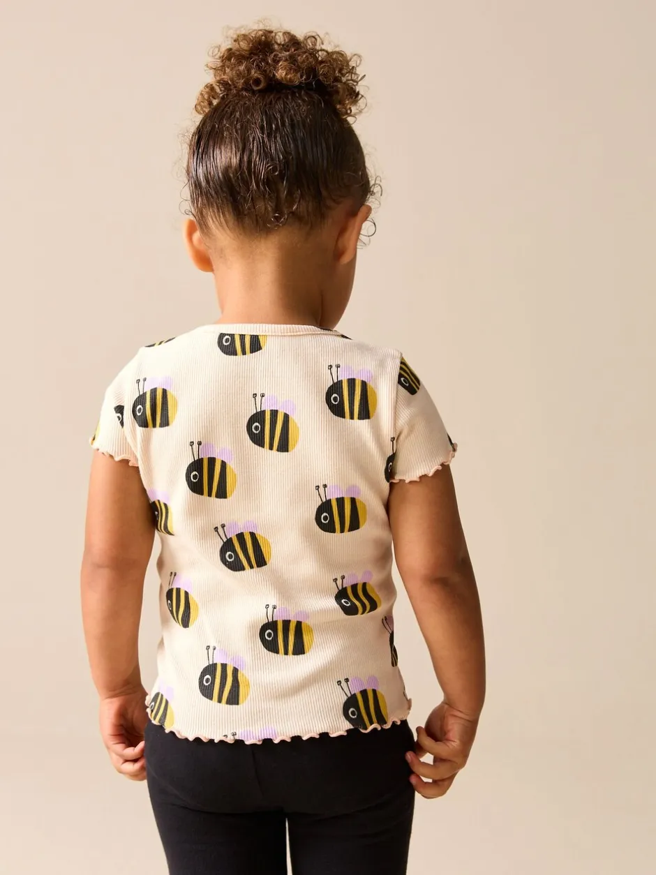 Tops|T-Shirts*Next - Short Sleeve Rib T-Shirt (3mths-7yrs) Ecru White Bee