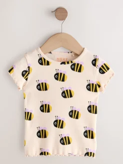 Tops|T-Shirts*Next - Short Sleeve Rib T-Shirt (3mths-7yrs) Ecru White Bee
