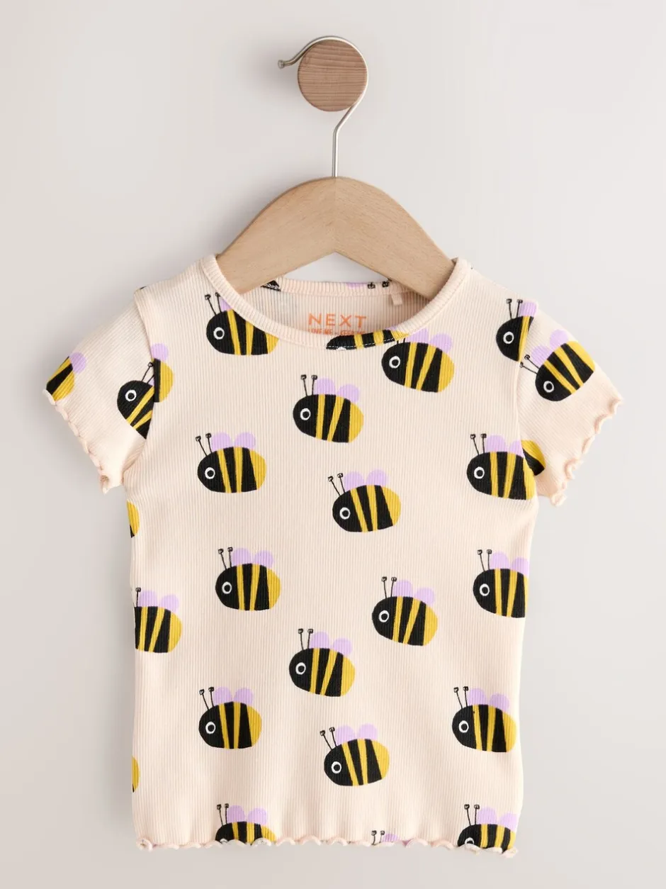 Tops|T-Shirts*Next - Short Sleeve Rib T-Shirt (3mths-7yrs) Ecru White Bee