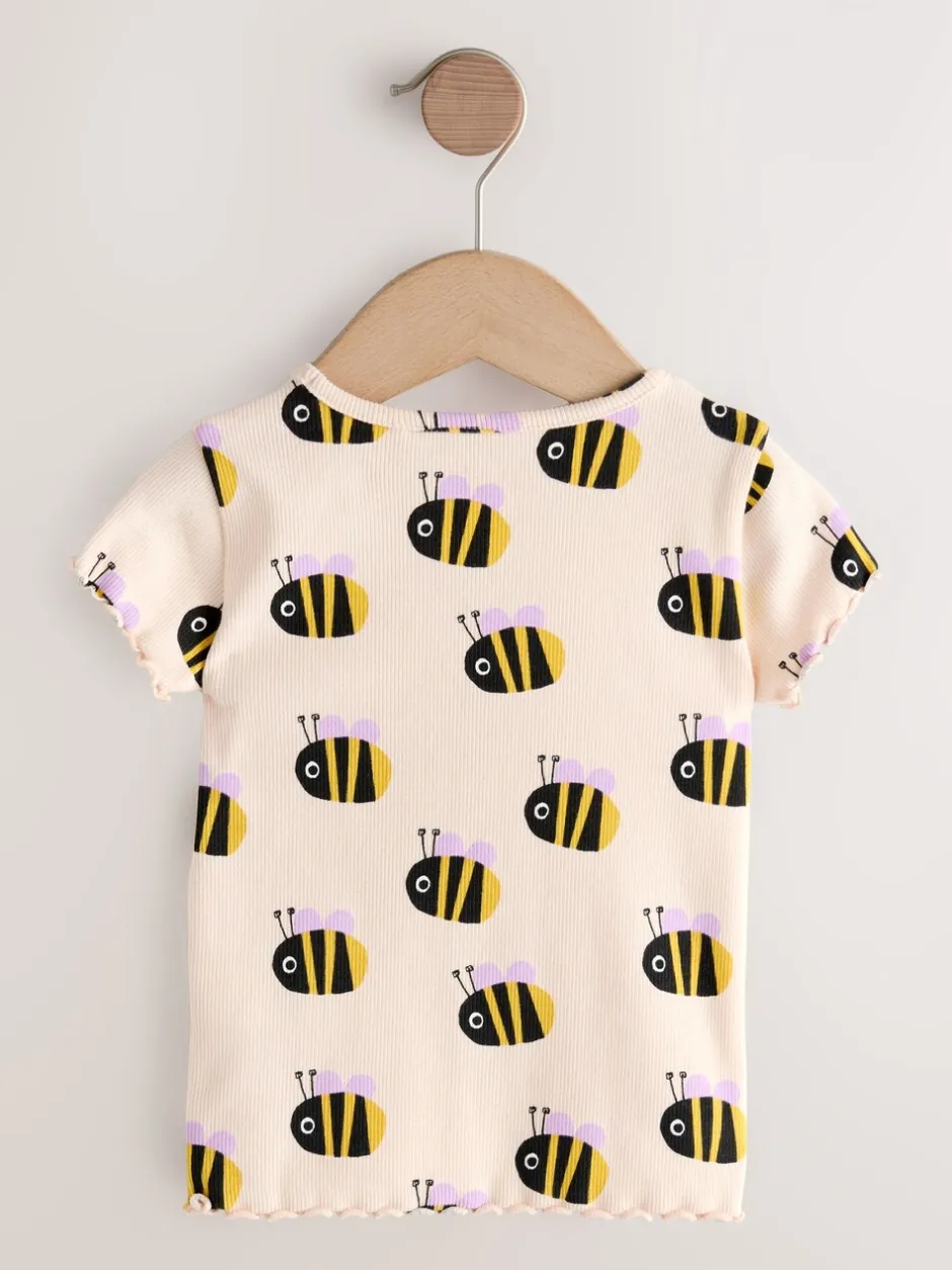 Tops|T-Shirts*Next - Short Sleeve Rib T-Shirt (3mths-7yrs) Ecru White Bee