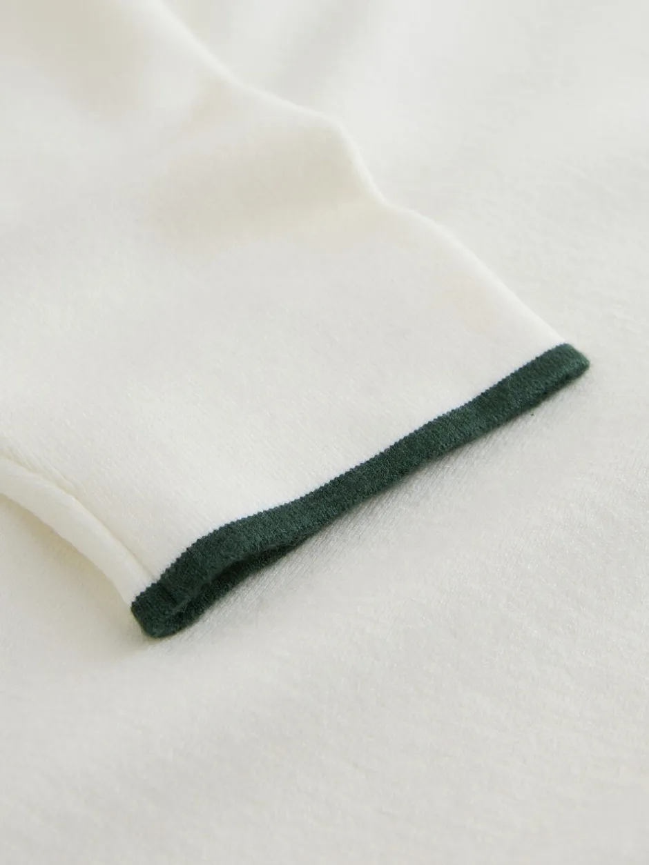 Gebreide Kleding|Poloshirts|Next Ecru White/Green - Half met rits - Regular Fit Premium Mid Weight Long Sleeve Knit Polo Shirt