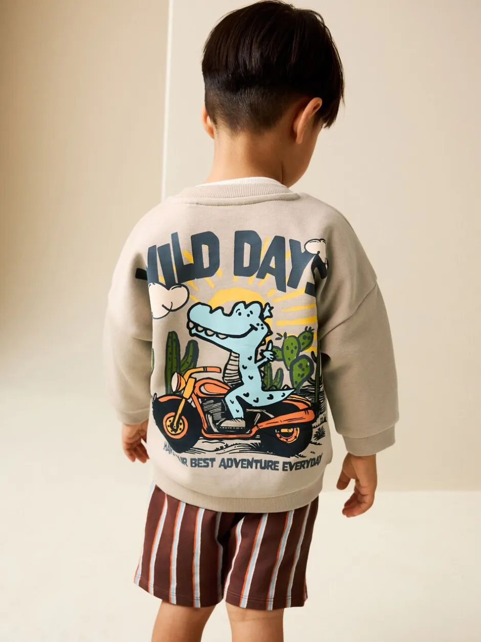 Sets En Combisets|Truien En Breisels*Next Ecru Wild Days - Crew Neck Sweatshirt and Shorts Set (3mths-7yrs) (3mths-7yrs)