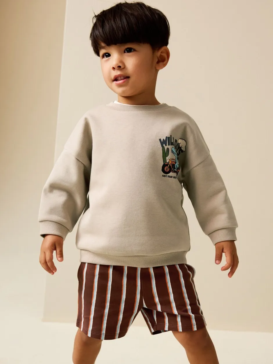 Sets En Combisets|Truien En Breisels*Next Ecru Wild Days - Crew Neck Sweatshirt and Shorts Set (3mths-7yrs) (3mths-7yrs)