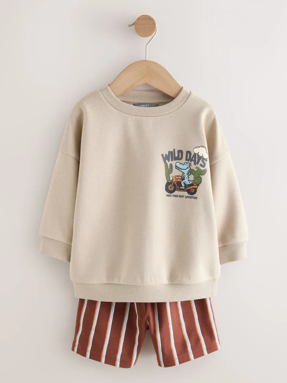 Sets En Combisets|Truien En Breisels*Next Ecru Wild Days - Crew Neck Sweatshirt and Shorts Set (3mths-7yrs) (3mths-7yrs)