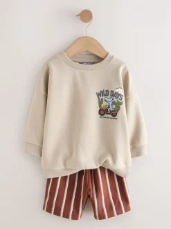 Sets En Combisets|Truien En Breisels*Next Ecru Wild Days - Crew Neck Sweatshirt and Shorts Set (3mths-7yrs) (3mths-7yrs)
