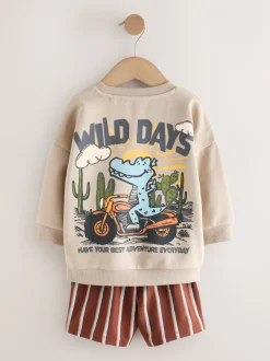 Sets En Combisets|Truien En Breisels*Next Ecru Wild Days - Crew Neck Sweatshirt and Shorts Set (3mths-7yrs) (3mths-7yrs)
