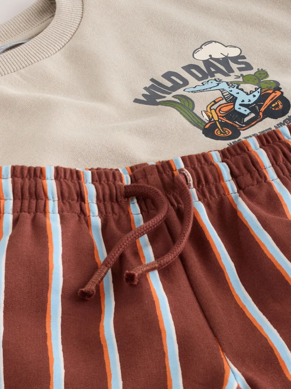 Sets En Combisets|Truien En Breisels*Next Ecru Wild Days - Crew Neck Sweatshirt and Shorts Set (3mths-7yrs) (3mths-7yrs)