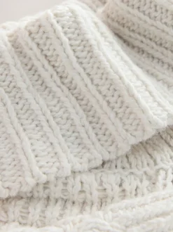 Gebreide Kleding|Next - Roll Neck Cable Longline Jumper with Wool Ecru wit