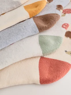 Sokken En Panty's|Sokken*Next Ecru Woodland Animals - Set van 5 Cosy Terry sokken met hoog katoengehalte