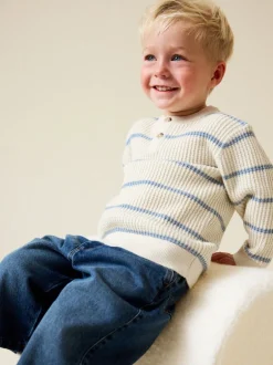 Truien En Breisels*Next - Knitted Stripe Henley Jumper (3mths-7yrs) Ecru/blauw