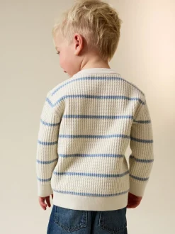 Truien En Breisels*Next - Knitted Stripe Henley Jumper (3mths-7yrs) Ecru/blauw