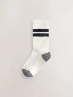 Sokken*Next Ecru/Blauw/Mineraal - Set van 5 paar geribbelde sokken met verzacht voetbed, katoengehalte en gekleurde boorden