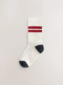 Sokken*Next Ecru/Blauw/Mineraal - Set van 5 paar geribbelde sokken met verzacht voetbed, katoengehalte en gekleurde boorden