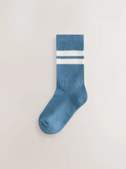 Sokken*Next Ecru/Blauw/Mineraal - Set van 5 paar geribbelde sokken met verzacht voetbed, katoengehalte en gekleurde boorden