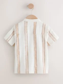 Shirts*Next Ecru/bruin - Short Sleeve Grandad Collar Textured Stripe Shirt (3mths-7yrs)