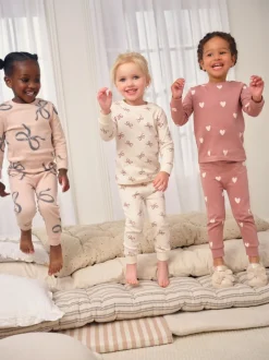 Multipacks|Nachtkleding En Pyjama's|Next Ecru/Bruin Strikprint - Verpakking van 3 knusse pyjama's (9 mnd-12 jr)