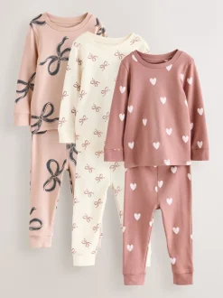 Multipacks|Nachtkleding En Pyjama's|Next Ecru/Bruin Strikprint - Verpakking van 3 knusse pyjama's (9 mnd-12 jr)