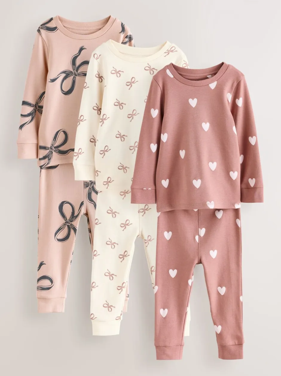 Multipacks|Nachtkleding En Pyjama's|Next Ecru/Bruin Strikprint - Verpakking van 3 knusse pyjama's (9 mnd-12 jr)