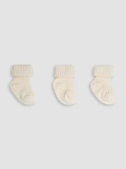 Sokken*Jojo Maman Bébé - Baby Geribbelde Sokken 3 Pak Ecru-crème
