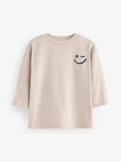 T-Shirts|Tops|Next Ecru-crème - Semi-effen T-shirt met lange mouwen (3mnd -7jr)