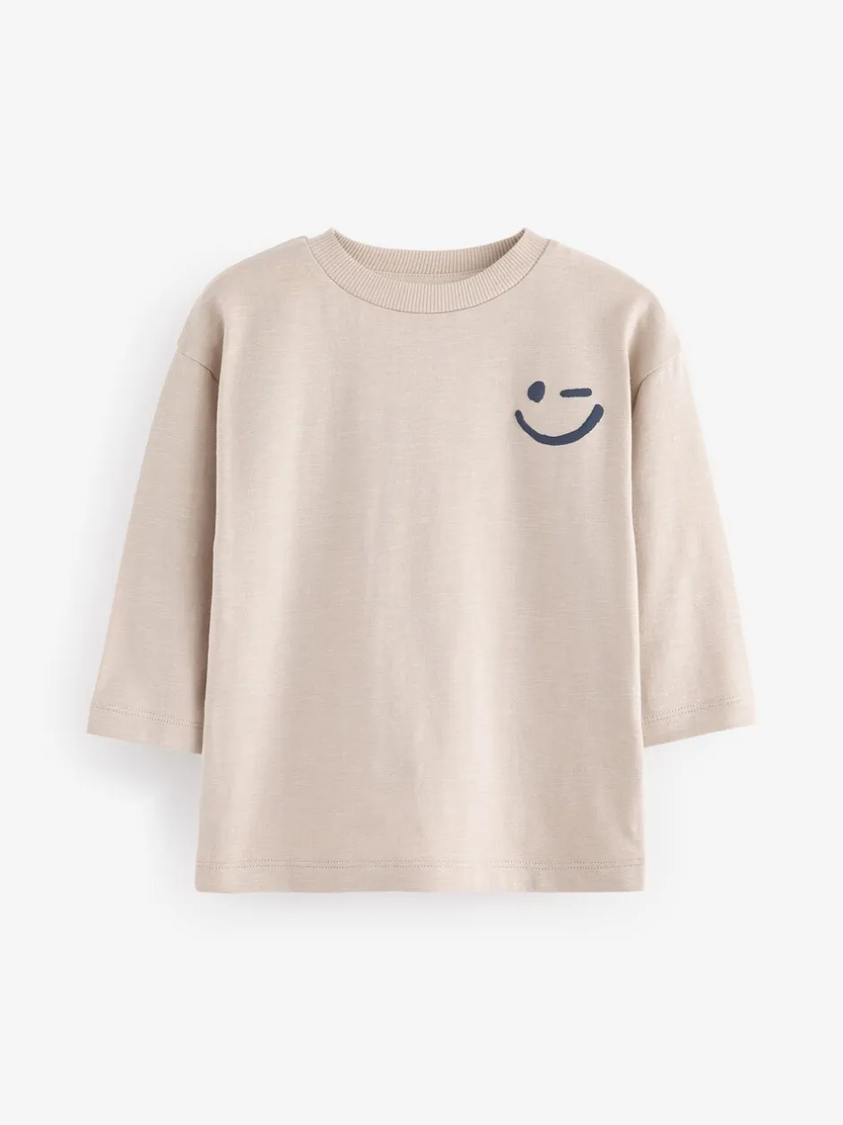 T-Shirts|Tops|Next Ecru-crème - Semi-effen T-shirt met lange mouwen (3mnd -7jr)