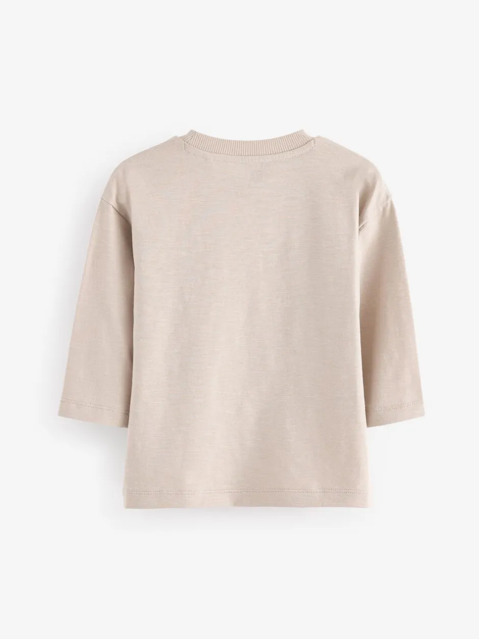 T-Shirts|Tops|Next Ecru-crème - Semi-effen T-shirt met lange mouwen (3mnd -7jr)