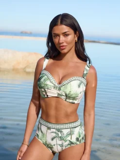 Badkleding|Next Ecru/Groene Palm - Bikini broekje met print