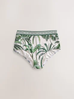 Badkleding|Next Ecru/Groene Palm - Bikini broekje met print