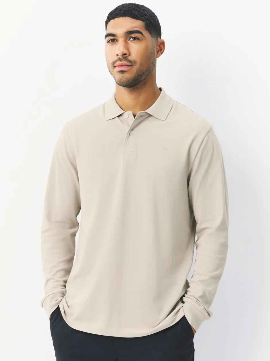 Poloshirts|T-Shirts En Hemden*Next Ecru/Havermout - Normale Pasvorm - Piqué polo met lange mouwen