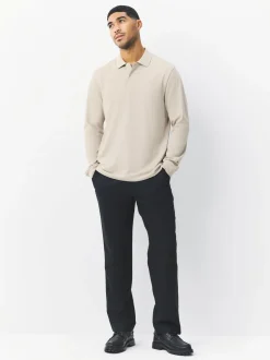 Poloshirts|T-Shirts En Hemden*Next Ecru/Havermout - Normale Pasvorm - Piqué polo met lange mouwen