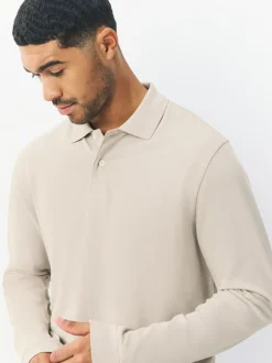 Poloshirts|T-Shirts En Hemden*Next Ecru/Havermout - Normale Pasvorm - Piqué polo met lange mouwen