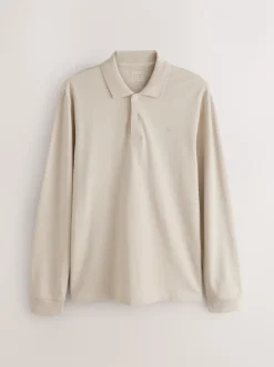 Poloshirts|T-Shirts En Hemden*Next Ecru/Havermout - Normale Pasvorm - Piqué polo met lange mouwen
